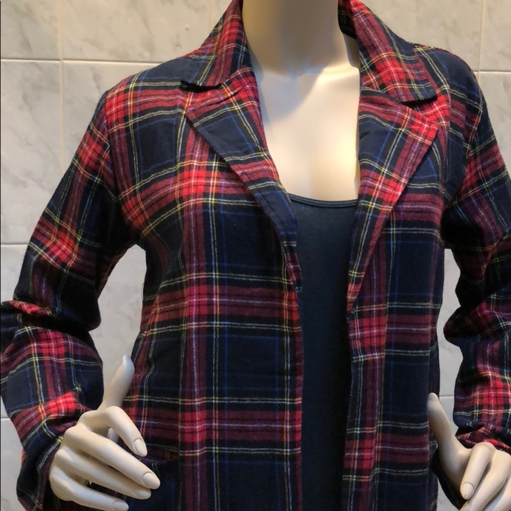 Last size S! FLANNEL NAVY RED CHECKERED BLAZER - Picture 3 of 8